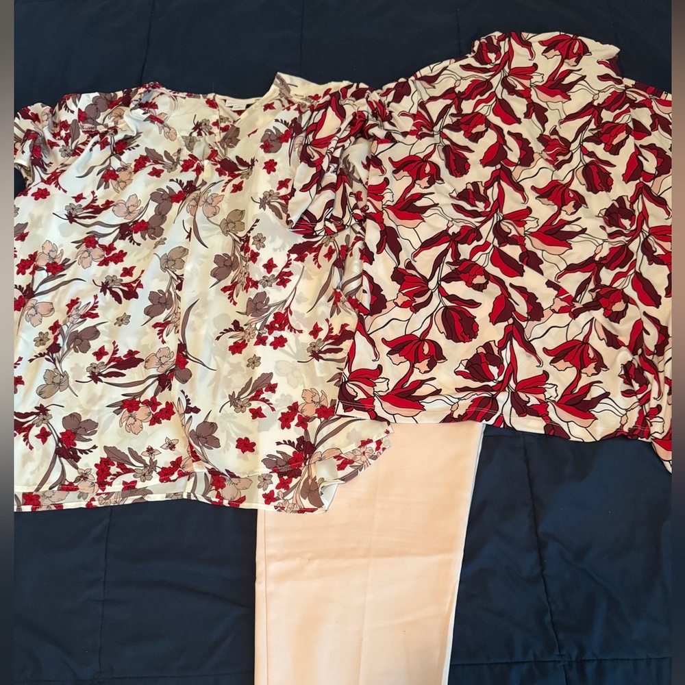 Floral Blouses and Pink Ankle Pants Set